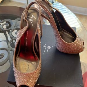 Giuseppe Zanotti Crystalized Peep Toe Nude Heel